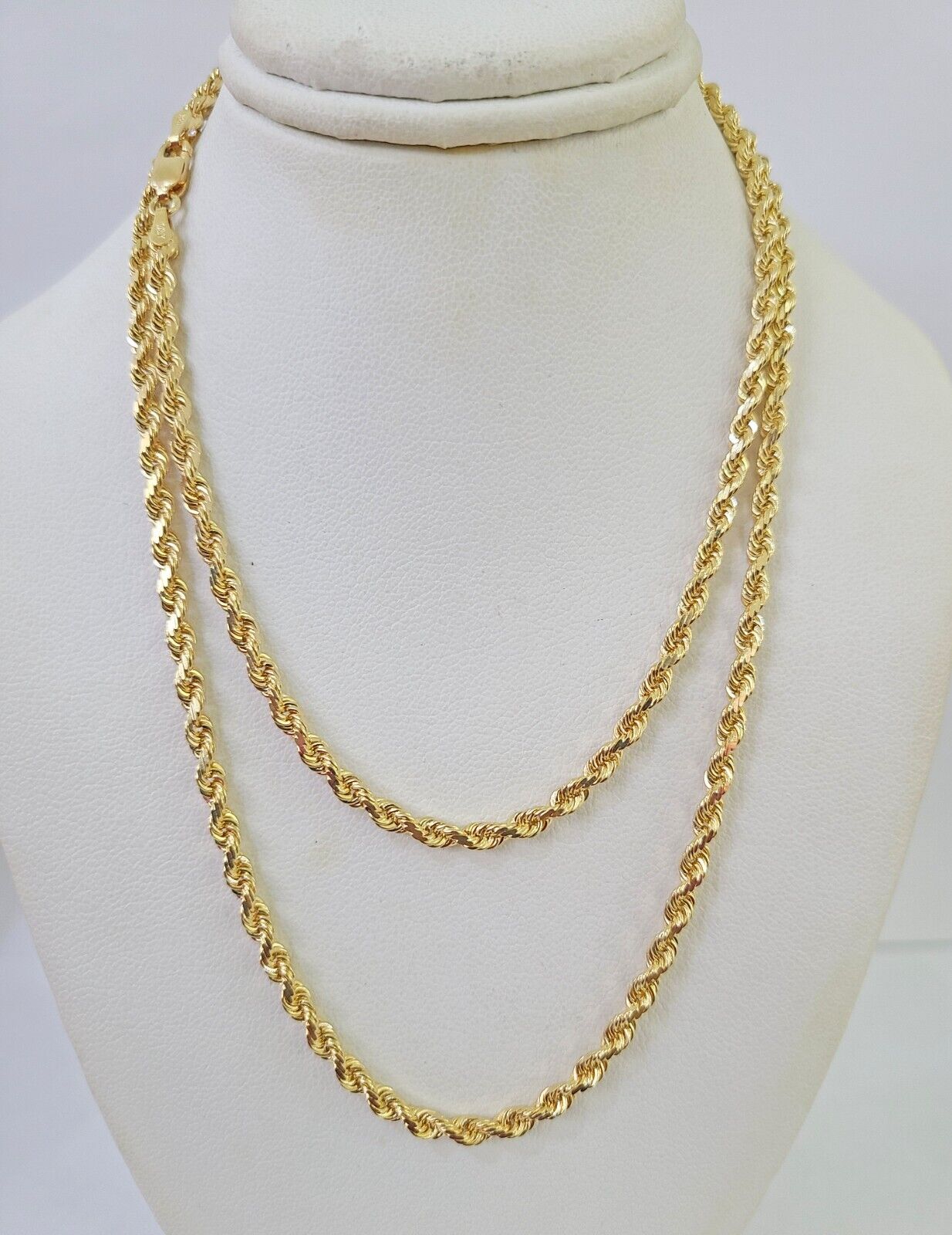 18k Real Solid Rope Chain Yellow Gold 3mm 26" Inch Genuine 18kt Necklace - GoldenlinQ